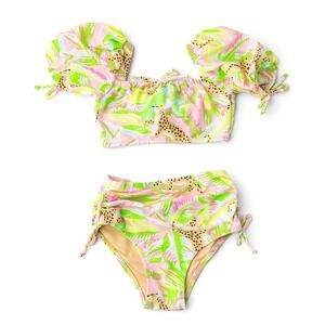 Shade Critters Swimsuit Girls 3T Pink Green Palm‎ Beach Leopard Tropical Beach
